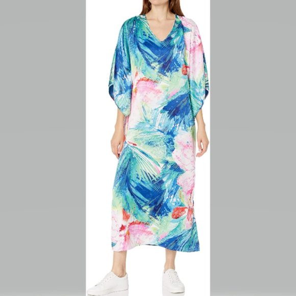 Natori Private Luxuries Paradise Palms Caftan Size L Tropical NWT - Picture 10 of 10